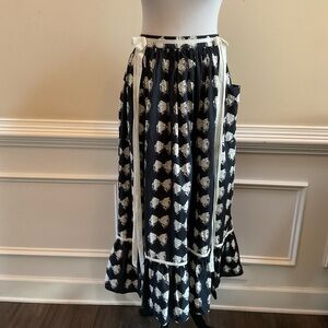 BATSHEVA  Kipp Antique Bow Cotton Printed Midi Skirt With Pockets Size 6